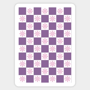 Retro Purple, Pink Checkered Floral Pattern Sticker